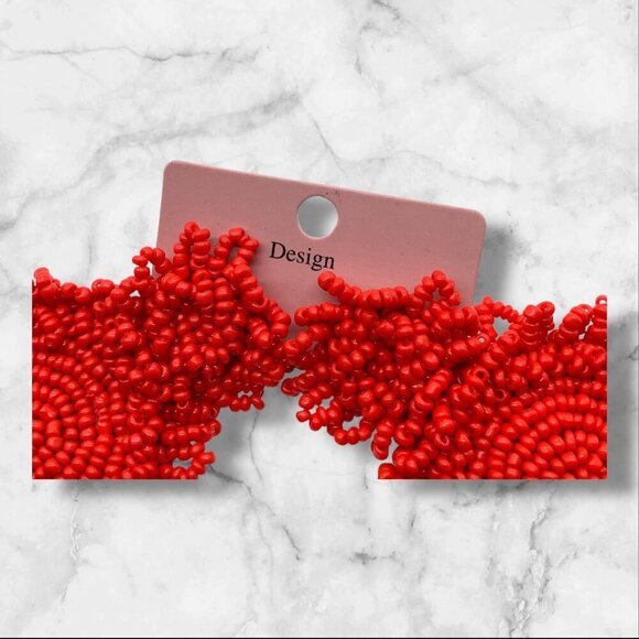 Statement Drop Red Beaded Circular Statement Earrings With Stud Backing - Picture 3 of 8